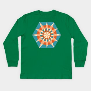 Kaleidoscope Retro Blue Kids Long Sleeve T-Shirt